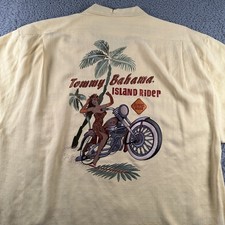 Tommy Bahama "Island Rider" Men's Camp Shirt Yellow XL Silk Embroidered Flaw