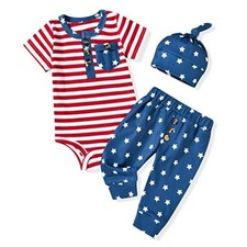 Newborn Infant Baby Boys Striped Summer Outfit 6-12 Months American Flag
