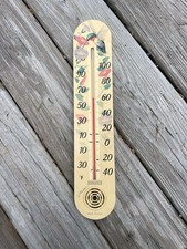 VINTAGE SPRINGFIELD PLASTIC STORE THERMOMETER MADE IN USA Hummingbirds Flowers