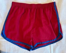 VTG Men’s Swimming Trunks Red Blue Piping Size L Large Lined Made In USA