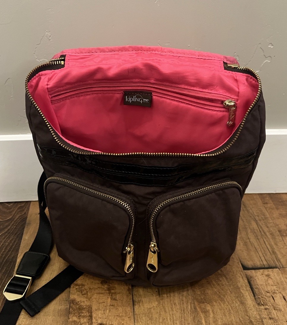 Kipling Nylon Backpack Brown Multi Pocket Travel … - image 7