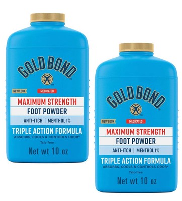 2x Gold Bond Medicated Talc Free Foot Powder 10 oz Maximum Strength Odor Control