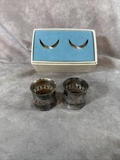 Set of 2 Vintage Brass Silver plated Italian Pierced FLEUR-DE-LIS Napkin Rings.