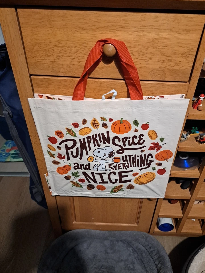 PWC Peanuts SNOOPY Autumn / Fall Pumpkin Spice Shopping Bag Tote Bag NEW Snoopy