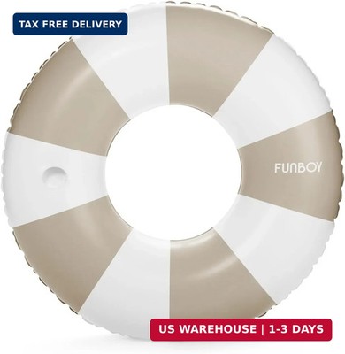 FUNBOY Giant Vintage Tan Stripe Inflatable Tube Pool Float with Cup Holder 48'' |