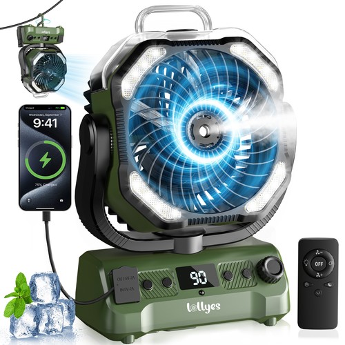 Camping Fan 20000mAh with Dual Motor, Hanging & 3-Level Rechargeable Fan Outdoor