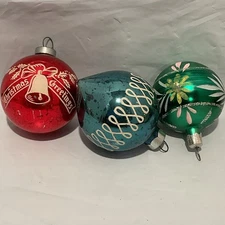 Lot Of 3 Vintage Glass Ornaments Various Colors Sizes And Brands