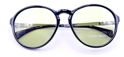 Giorgio Armani Sunglasses GA 667 8EBBN Shiny Black Round Frame Amber Lens NWOT
