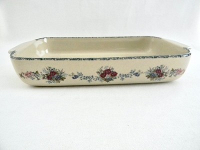 FLORAL HOME AND GARDEN STONEWARE BAKER SPONGE BLUE TRIM