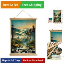 Vintage Great Smoky Mountains National Park Travel Poster with Wooden Scroll ...