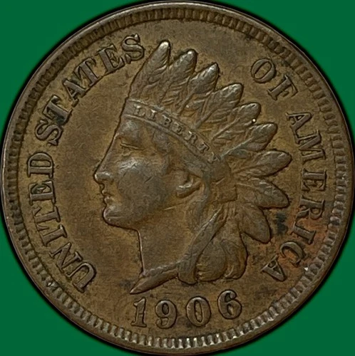 1906 Indian Head Cent Almost Uncirculated AU Coin #33968