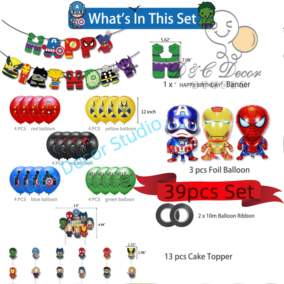 Superhero Marvel Avengers Party Supplies Balloons Banner Birthday Decorations - image 2 of 3