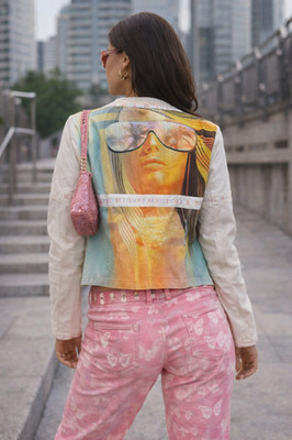 Custo Barcelona Designer Jacke Graphic Back Print Y2K Art Jacket 38 40 42
