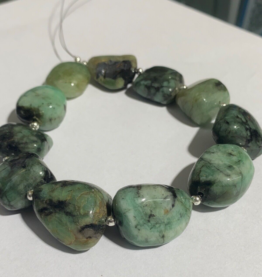 446.80 Ct Green Emerald Tumble Smooth Beads, AAA+ Quality Natural Loose