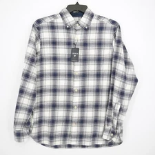 Cremieux Men's Long-Sleeve Shirt M White Blue Plaid 100% Cotton NWT $79.50