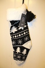 new martha stewart knit christmas stocking nwt black nordic sherpa trim