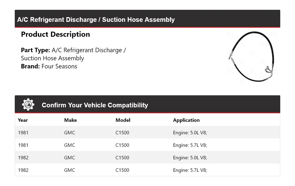 Conjunto de manguera de succión/descarga de refrigerante de CA para GMC C1500 1981-1982 4 estaciones Foto 2 de 4