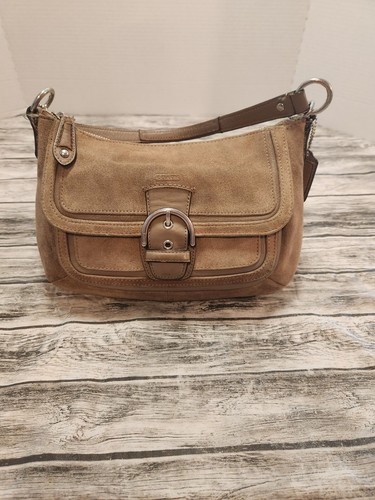 Coach Campbell Suede Belle Carryall Shoulder Bag Casual Elegant Taupe