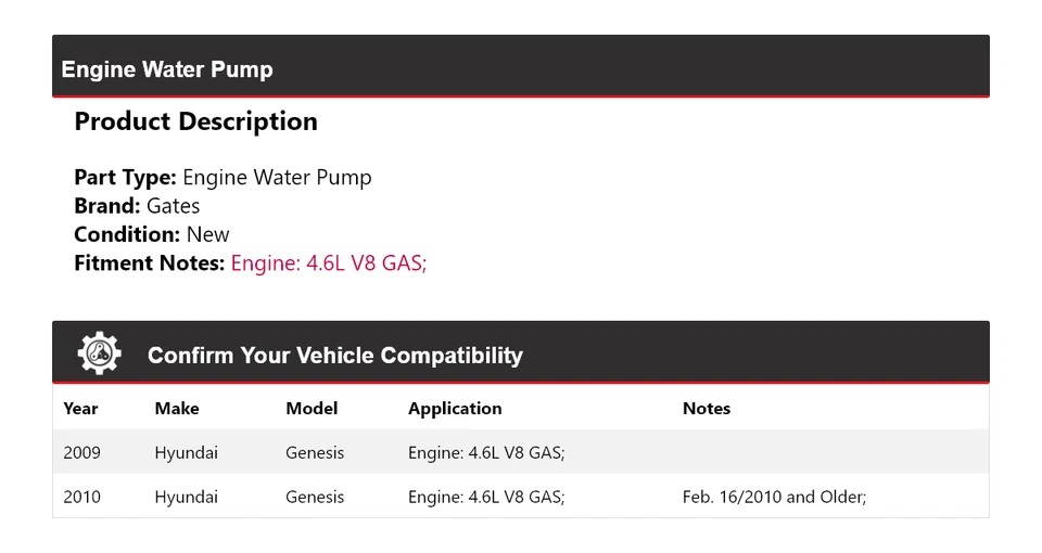 Ворота водяного насоса для газового двигателя Hyundai Genesis 4,6 л V8 2009-2010 годов выпуска - Изображение 2 из 4