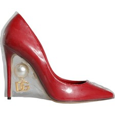 DOLCE & GABBANA Shoes Red Patent Leather Faux Pearl Heels Pumps s. EU36 / US5.5