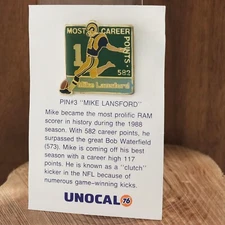 Mike Lansford Most Career Points Lapel Pin #3 on Card Los Angeles Rams Football