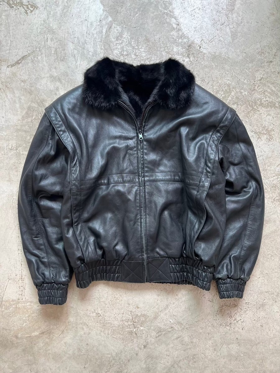 ジャケット・アウター fur jacket black 00s archive opium carti RARE* Vintage Leather & Fur Jacket 2 Sides Like Playboi
