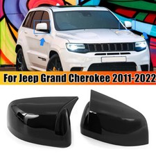 Gloss Black OX Horn Rearview Mirror Cover Caps For Jeep Grand Cherokee 2011-2022