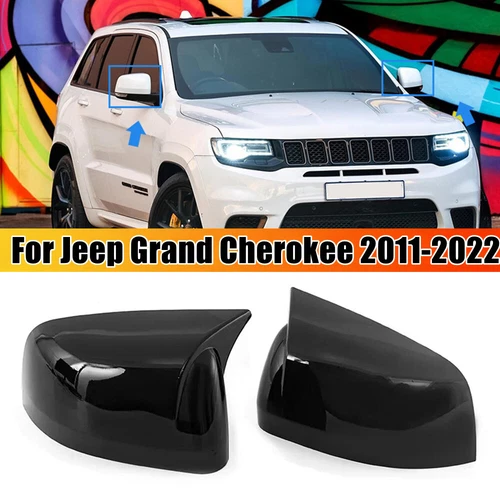 Gloss Black OX Horn Rearview Mirror Cover Caps For Jeep Grand Cherokee 2011-2022 - Picture 1 of 7