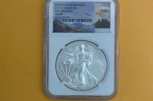 2015-W American Silver Eagle Burnished - NGC MS70 First Releases - Toning