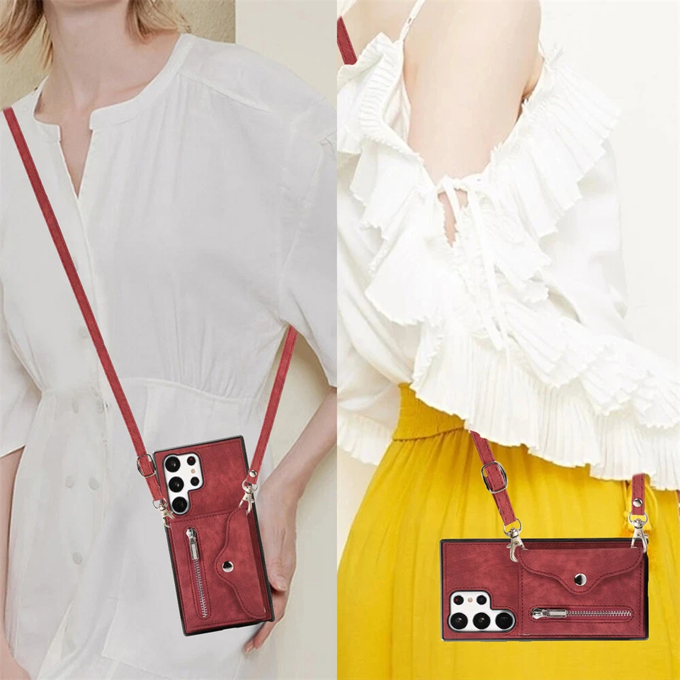 Capa carteira cartão flip couro com cordão para Samsung Galaxy S25 FE S24 S23 S22S10 - Imagem 4 de 4