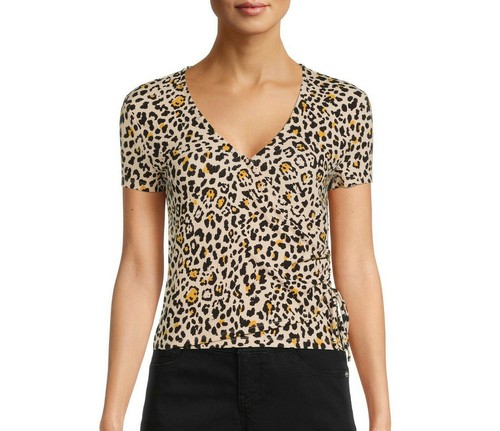 No Boundaries Juniors Womens Wrap Top Leopard Print Size L 11-13
