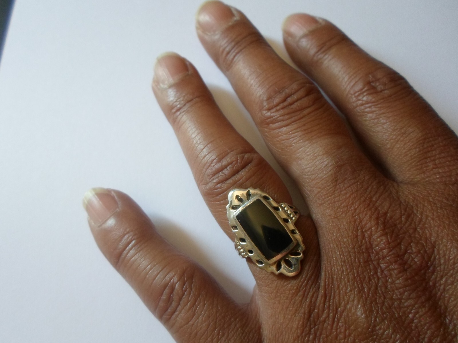 solid silver ring, onyx rectangle, openwork outli… - image 3