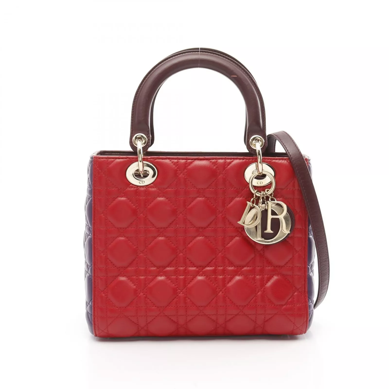 Sac à main bandoulière Dior LADY DIOR Cannage 2 voies cuir rouge violet bordeaux occasion
