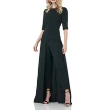 Kay Unger Black Davina Maxi Walk-Through Jumpsuit Size 8 $308