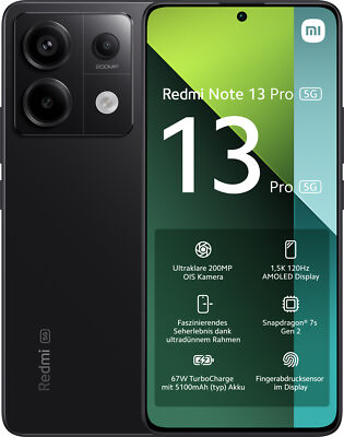 Xiaomi Redmi Note 13 Pro 256GB Schwarz 5G Android Smartphone 6,67''OLED 200MP NEU