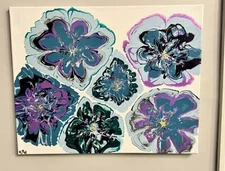 Original Abstract Art Acrylic Fluid Pour Flowers Painting On Canvas Wall Decor