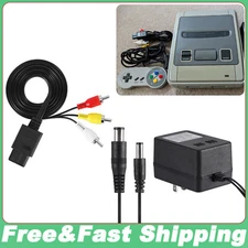 AV RCA Audio+AC Cable Power Supply Adapter Cord Set For Super Nintendo SNES Game