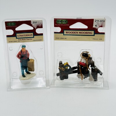Lemax Town Village Christmas Accessory Lot Lobsterman & Wooden Mooring Sea Gull