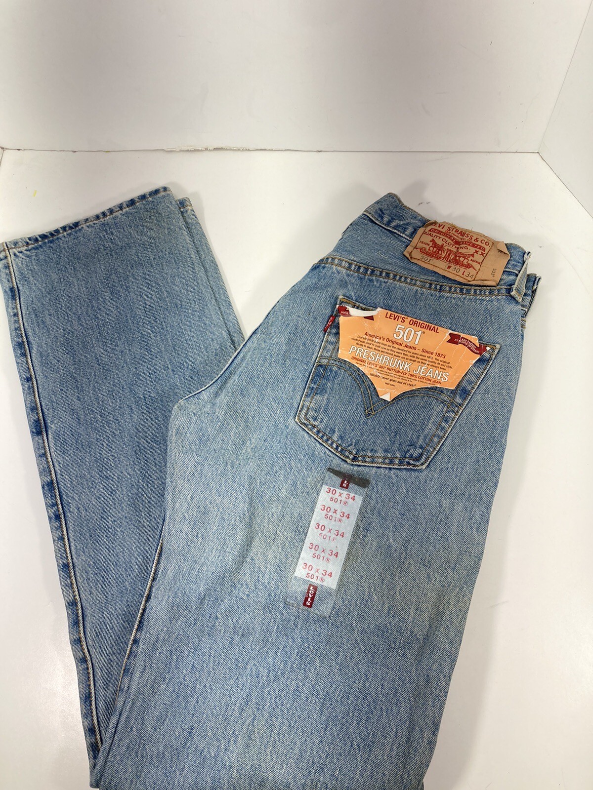 Levis 501 Jeans Men Size 30X34 Blue Denim Pre Shrunk Button Fly Classic VTG NOS