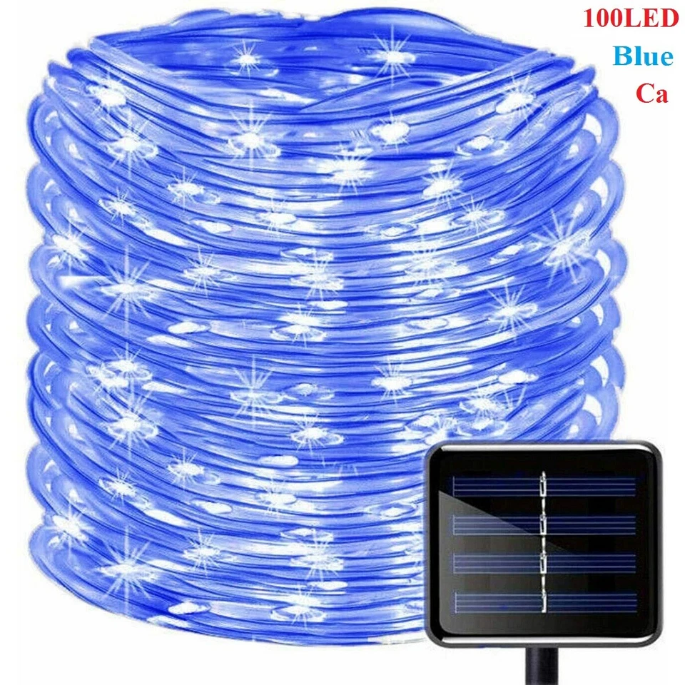 Blue Solar Rope Lights for Pool TreeYard Christmas,39ft 100L Solar String Lights - Image 2 of 4