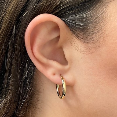 Italian 14k Yellow Gold High Polish 3mm 0.75" Diameter Round Hoop Earrings 1.6g - Picture 3 of 5