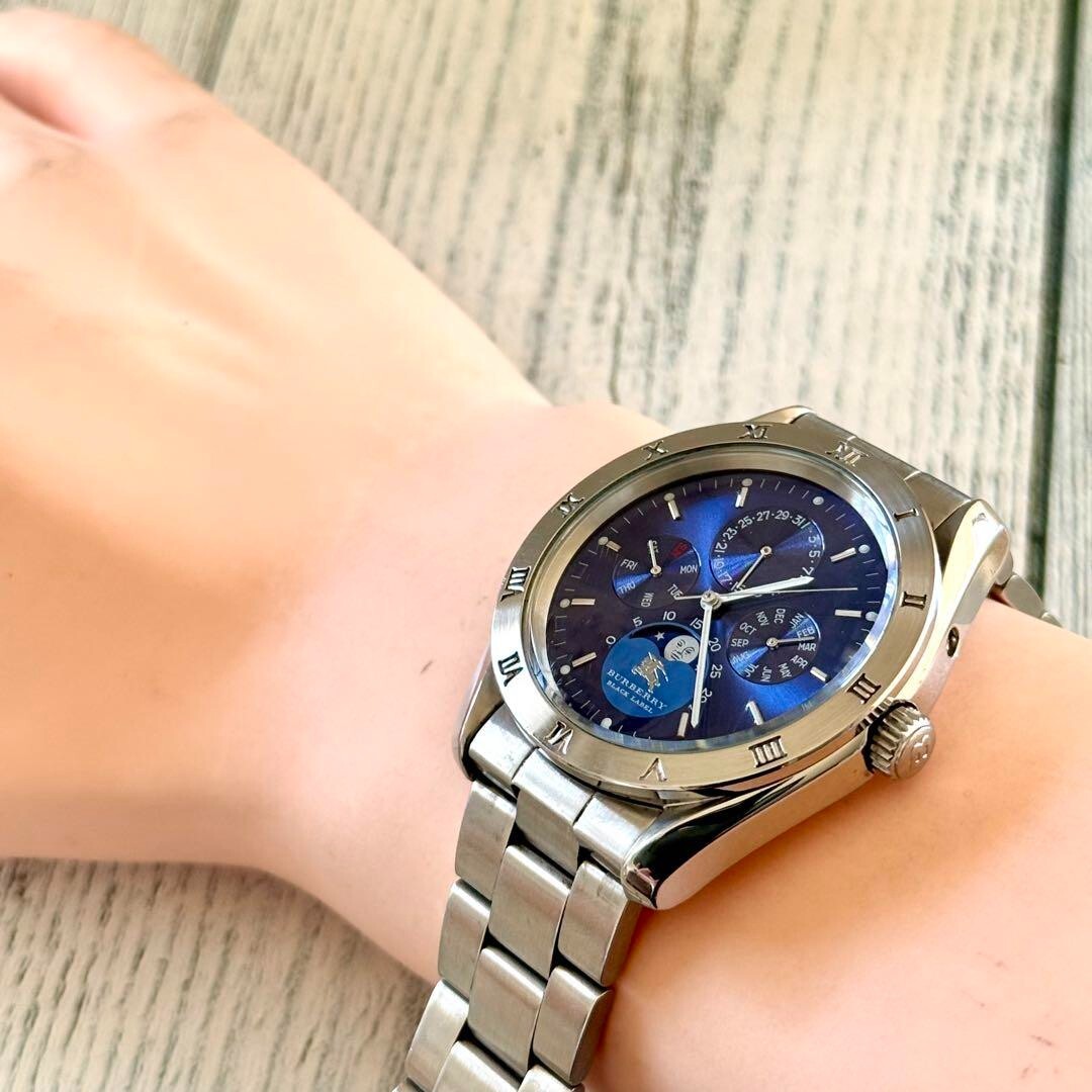Burberry Moon Phase Watch Blue Tone Used From Japan Check