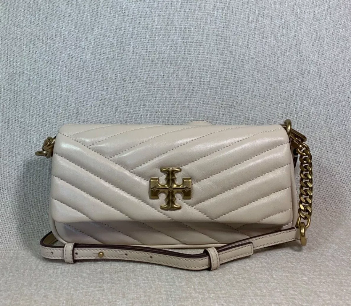 NEW Tory Burch Small Kira Chevron New Cream Convertible Flap Shoulder Bag  $498