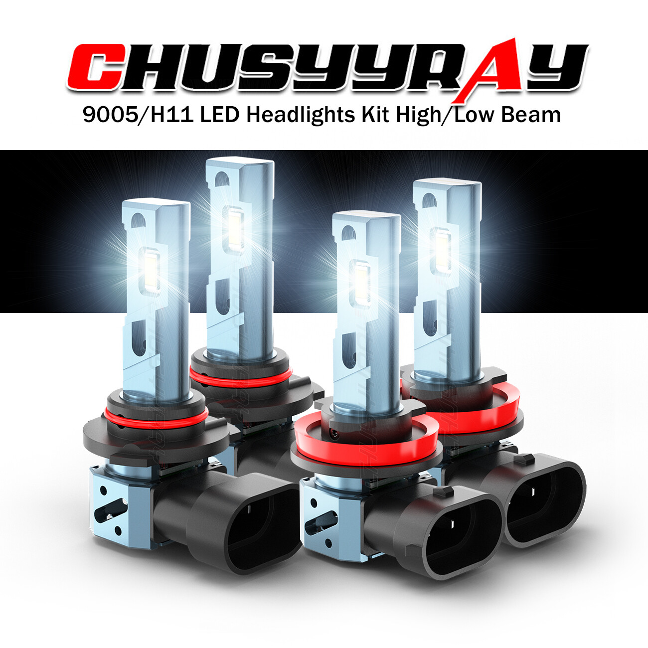 4-Pack 9005 H11 LED Headlight Bulbs High Low Beam 6500K Bright White