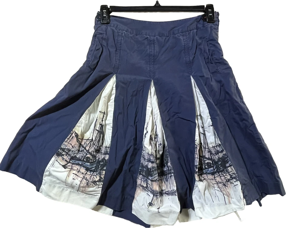 Merona 女式 100% 棉海军蓝裙带帆船褶饰 6 码口袋 — 第 2/4 张图片