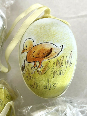9 Vintage Easter Egg Ornaments Painted Scene Plastic 3'' Taiwan New Old Stock