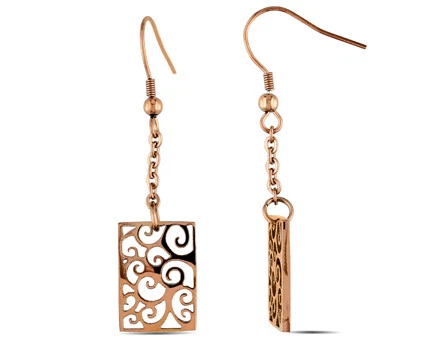 Brincos quadrados de corrente redemoinho de aço inoxidável com acabamento em bronze Amour