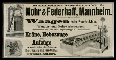 Alte grosse Werbung 1904 Waagen Maschinenfabrik Mohr & Federhaff Mannheim