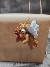 Angel Bear w Wings riding Reindeer Christmas Ornament