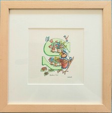 Handbemalter grüner "S" Buchstabe Taufe Geschenk / Bild Buche Rahmen